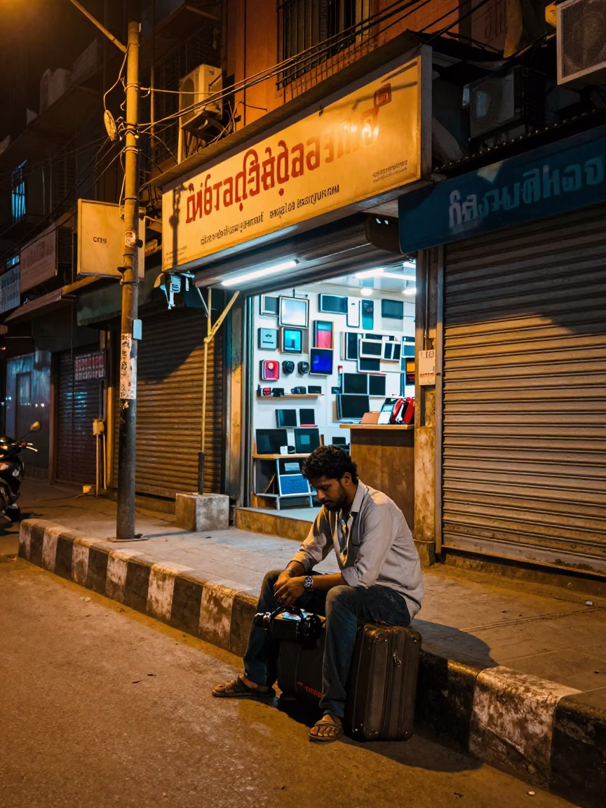 Traveler after dark in Kolkata in in Kolkata, India