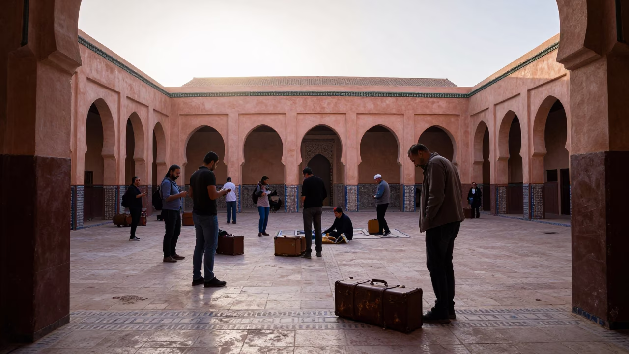 Travelers Preparing in Marrakech in in Marrakech, Morocco
