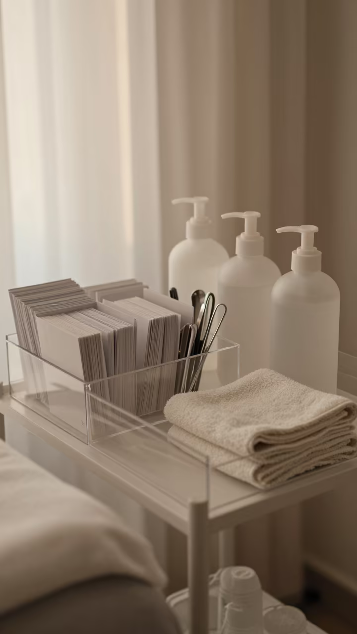 Tray of Organized Beauty Tools in Skincare Room in inside a skincare treatment room near Gandhinagar