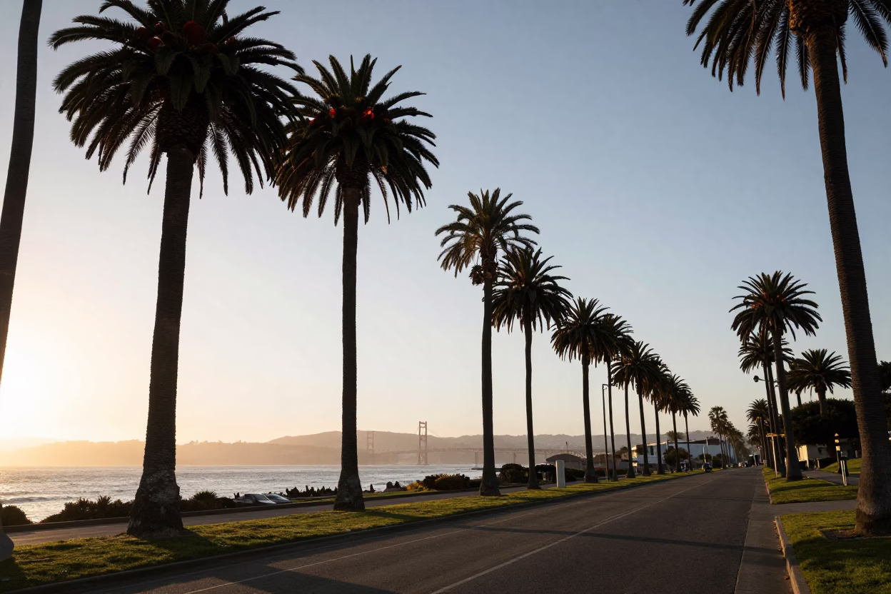 Tree Avenue in San Francisco at First Light Of Dawn in in San Francisco, California, United States