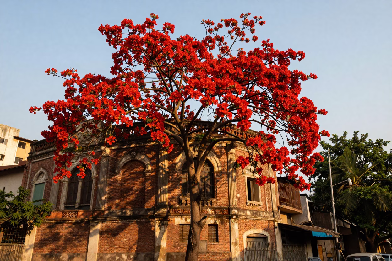 Tree Bloom in Mumbai at The Late Afternoon Light in in Mumbai, India