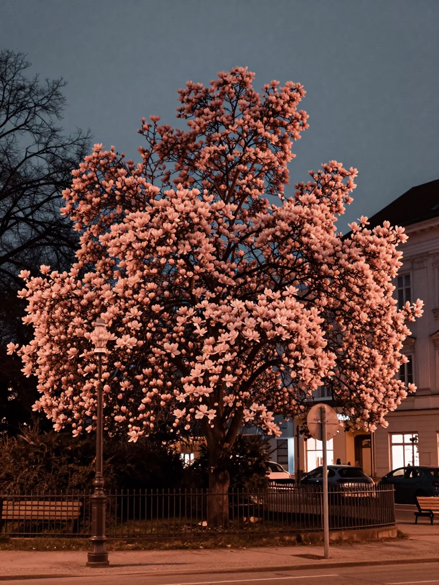 Tree Bloom in Vienna at Copper-toned Light Before Dusk in in Vienna, Austria