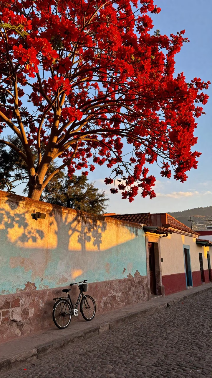 Tree Blooming in La Paz at Honeyed Evening Light in in La Paz, Bolivia