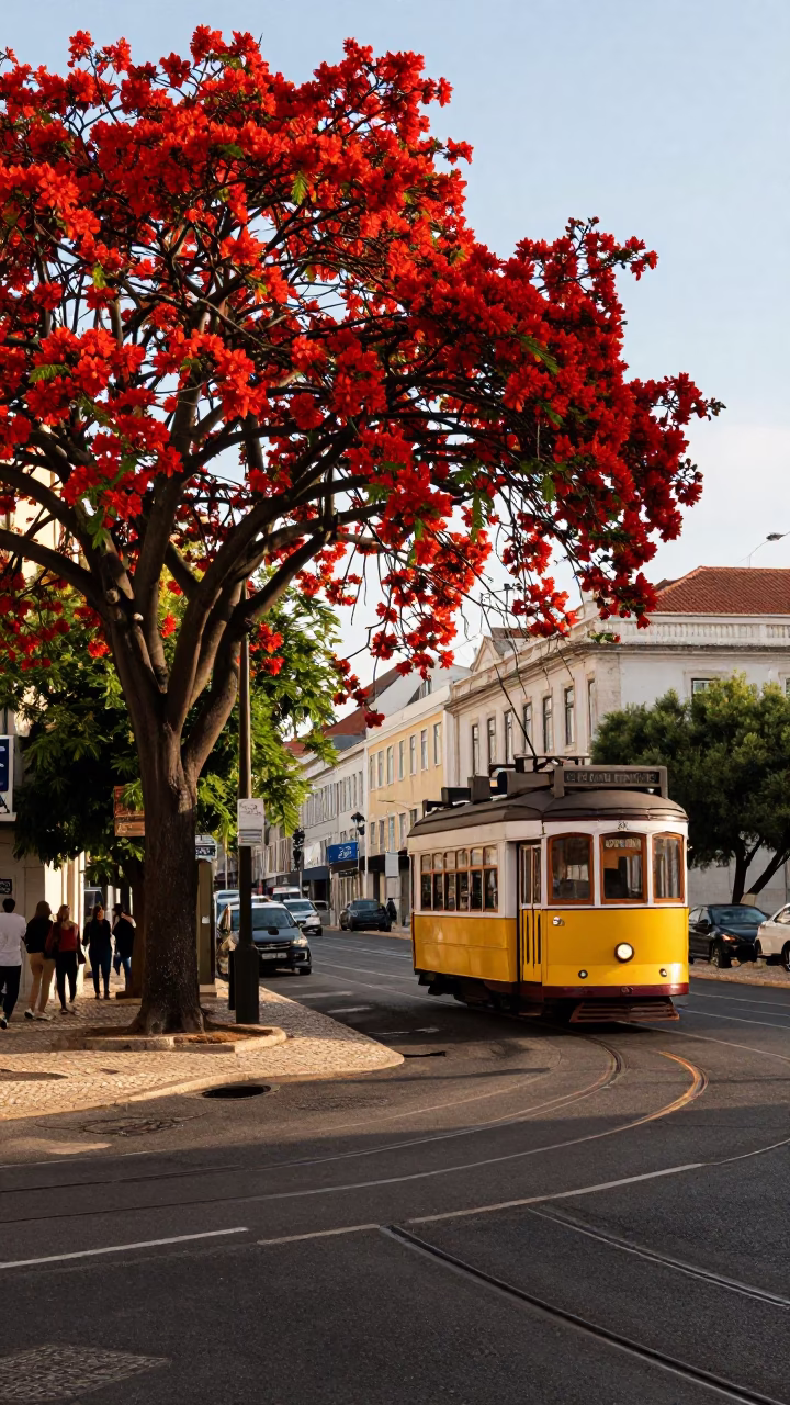 Tree Blooms at The Early Afternoon Light in Lisbon in in Lisbon, Portugal