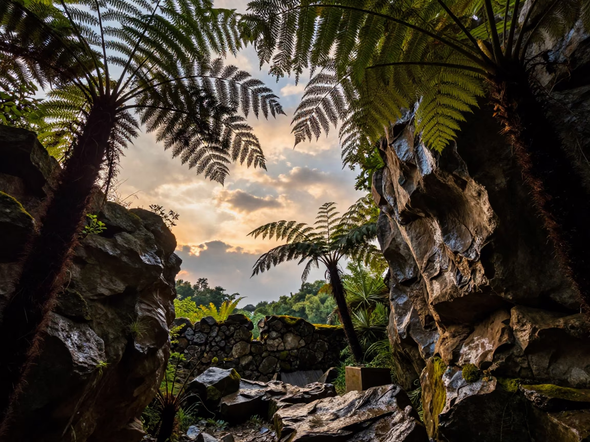 Tree Fern Canopy in Suzhou Ravine Golden Hour in near Suzhou
