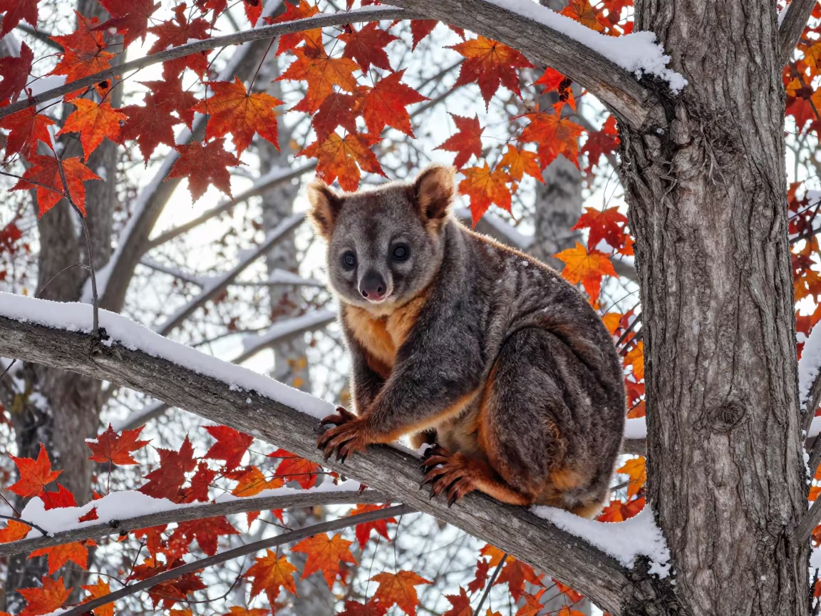 Tree Kangaroo in Canadian Autumn Canopy in in Canada