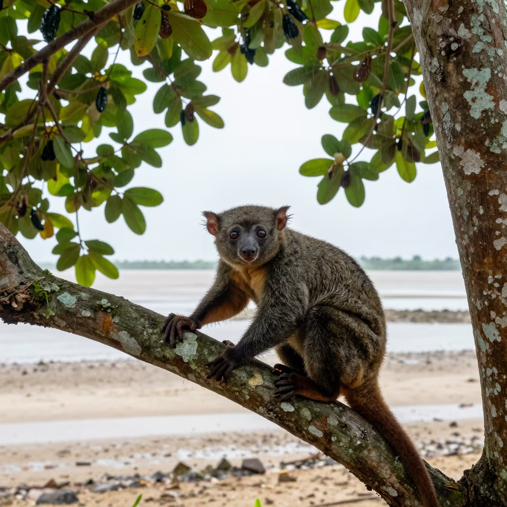 Tree Kangaroo in Ghana Tidal Canopy Drizzle in beside a tidal inlet in Ghana