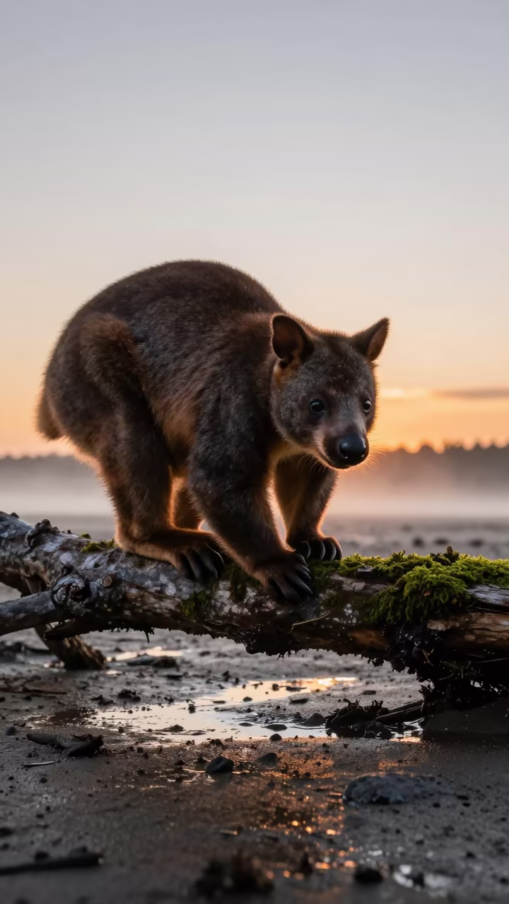 Tree Kangaroo in Siberian Tidal Inlet Sunset in beside a tidal inlet in Siberia