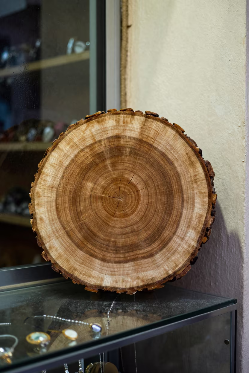 Tree Ring Macro in Tanta Bazaar Counter in at a jewelry counter inside a covered bazaar in Tanta