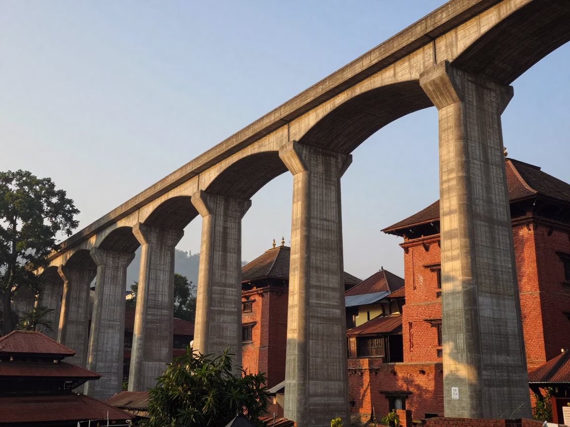 Trees Viaduct in Kathmandu at The Early Morning Light in in Kathmandu, Nepal