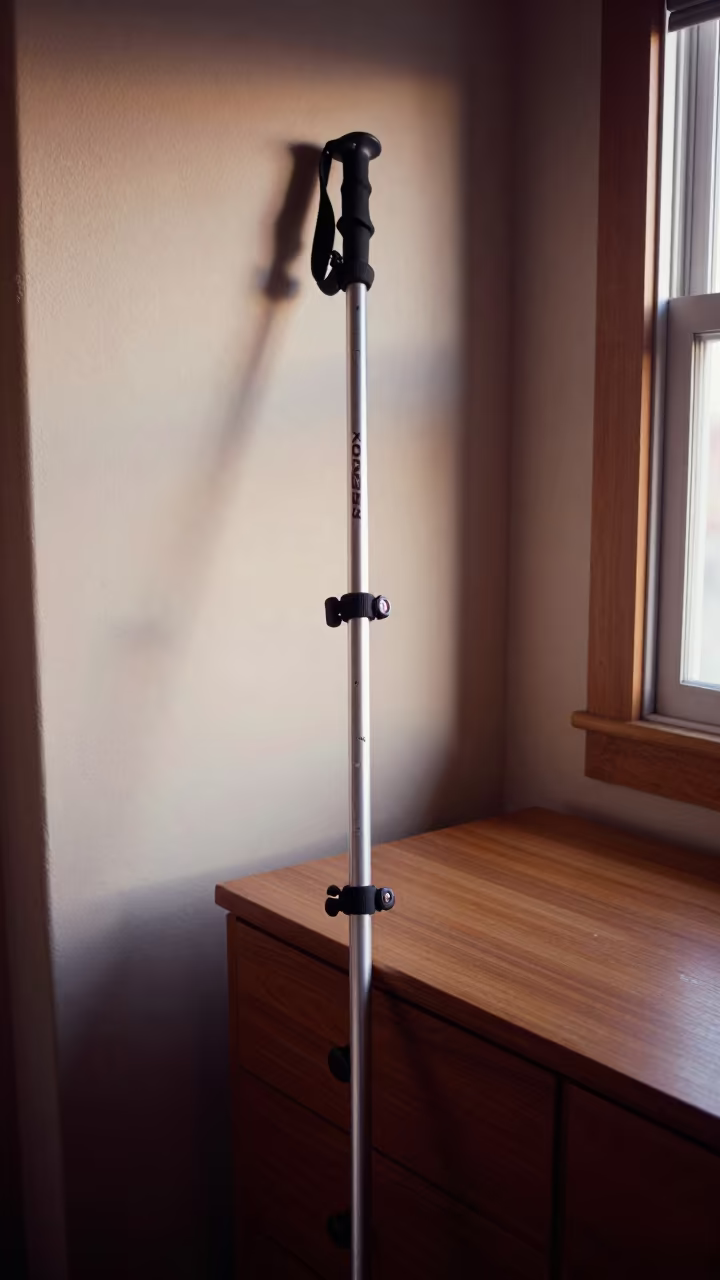 Trekking Pole and Straps on Hotel Dresser Dawn in on a hotel dresser near Santa Fe