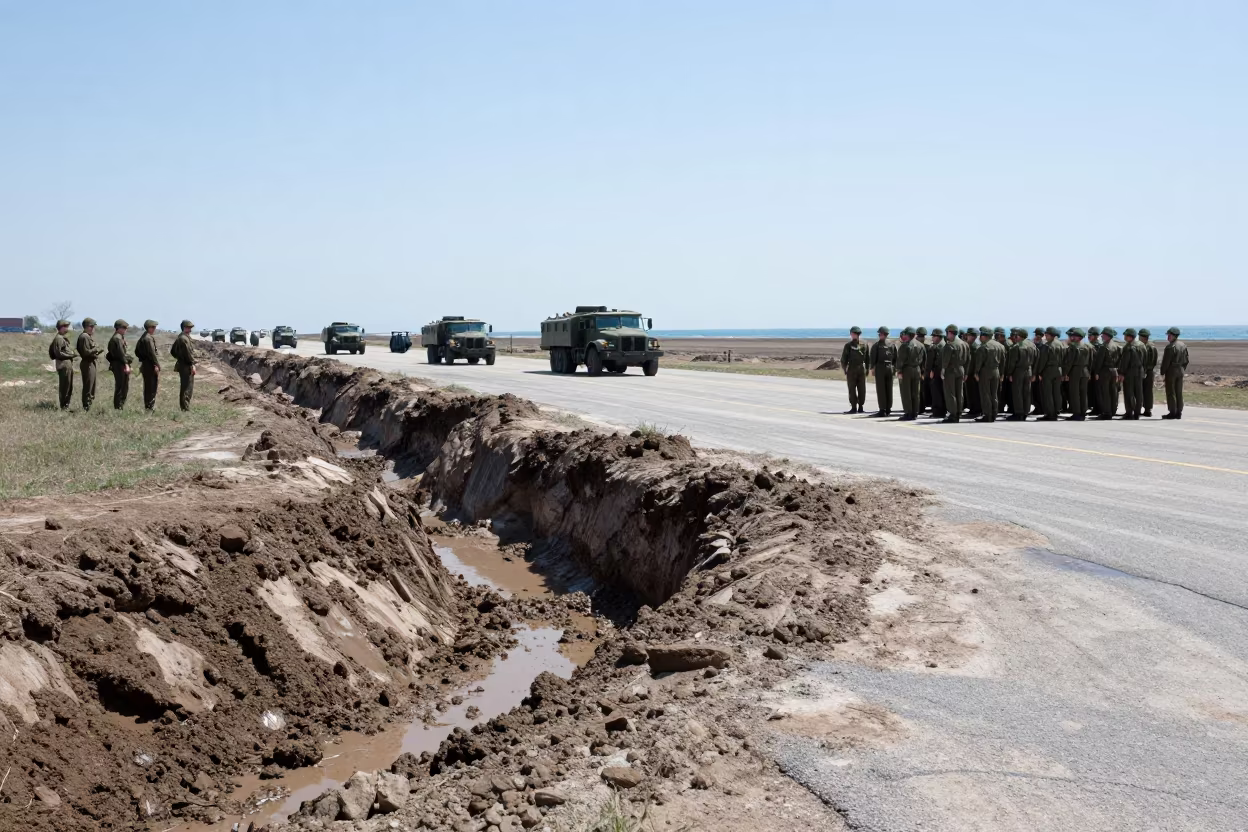 Trench Line Mud Detroit Convoy Halt in beside a convoy halt on open ground in Detroit