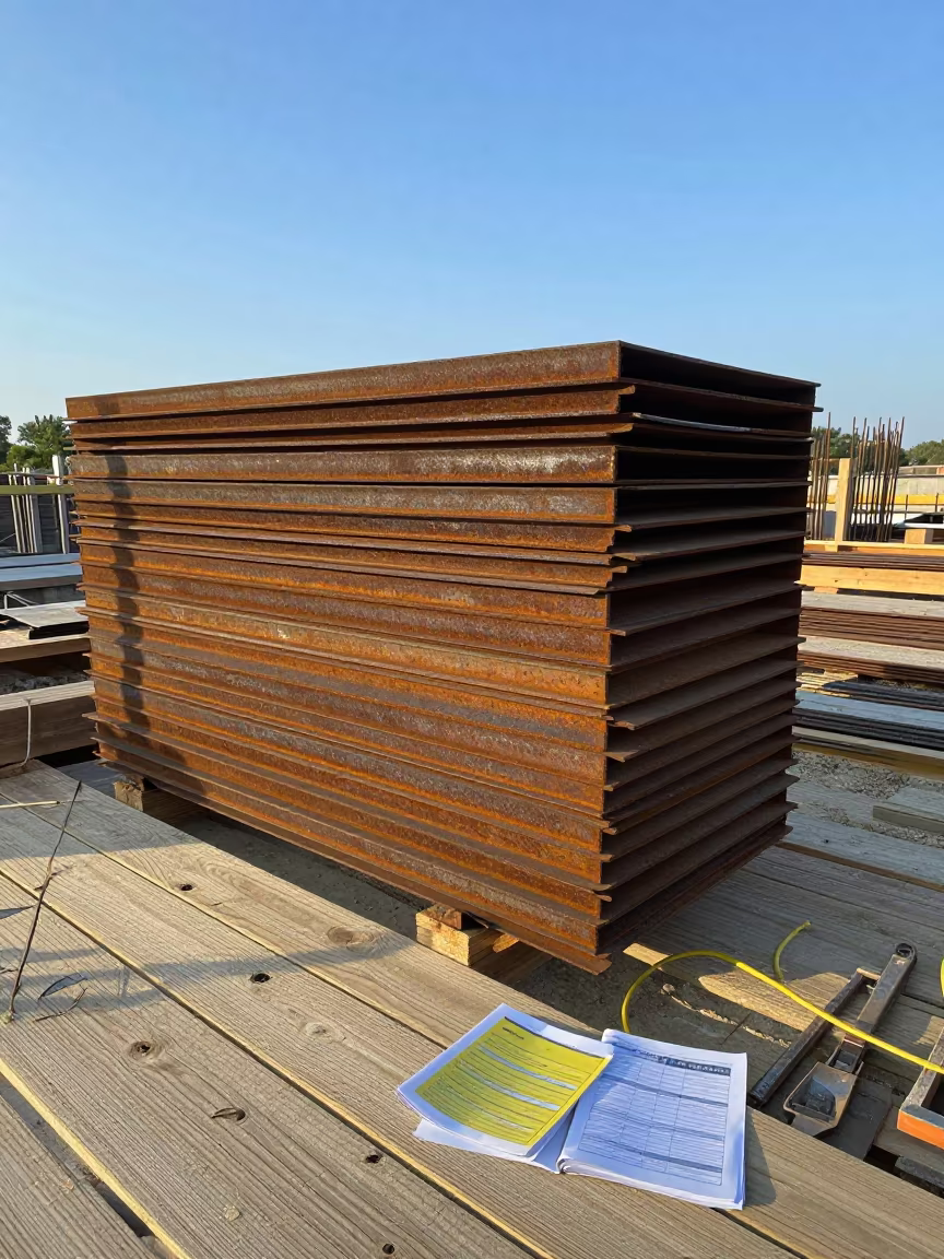 Trench Plate Stack on Cincinnati Construction Deck in on an active construction deck in Cincinnati