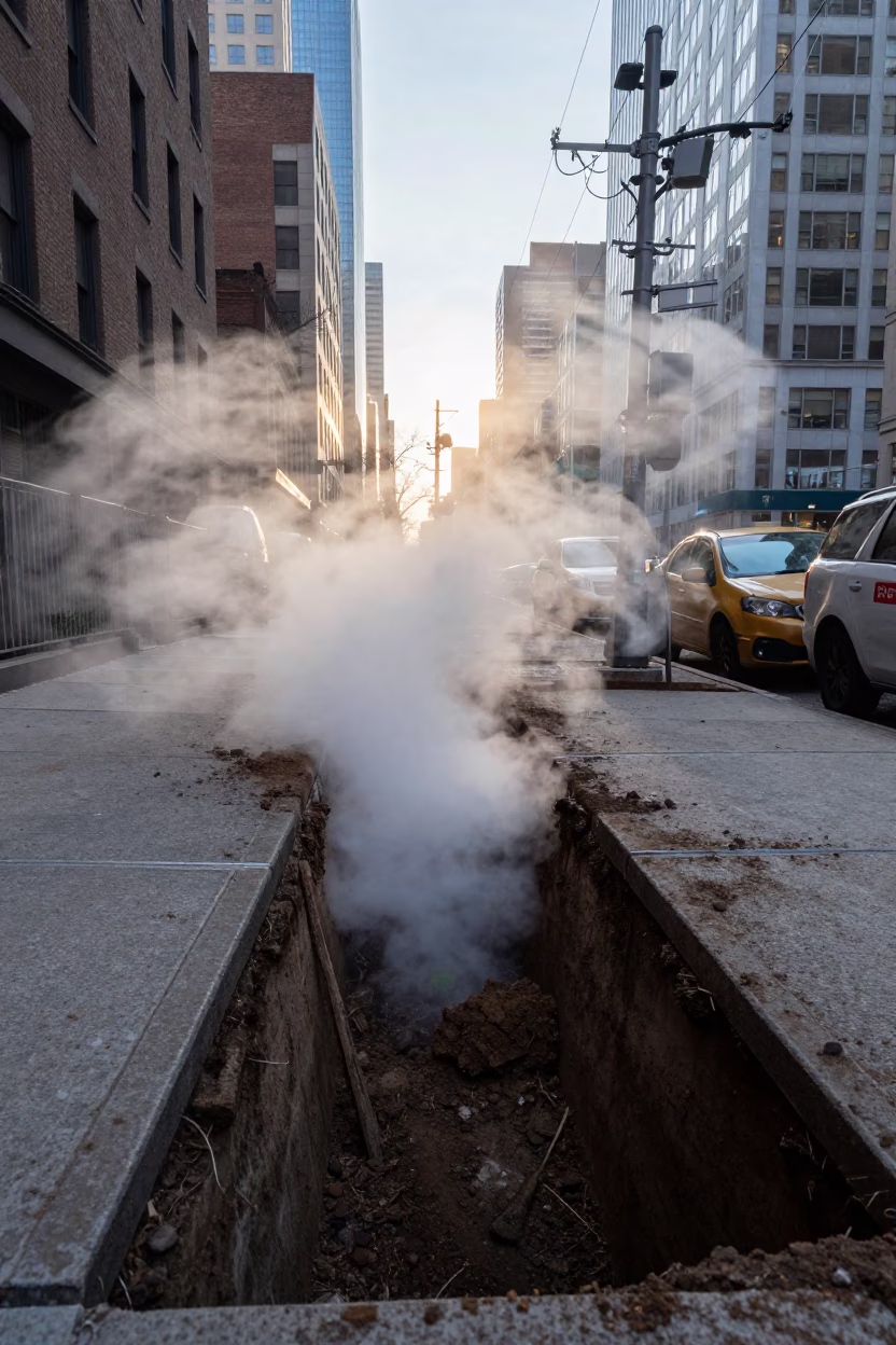 Trench Revealed in New York at As First Light Reaches The Scene in in New York, New York, United States