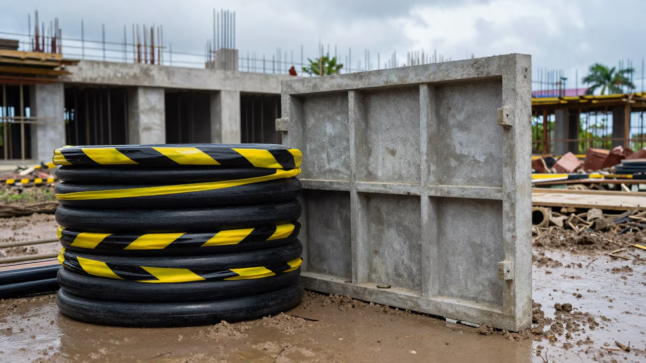 Trench Shoring Panel Coiled Pipe Philippines in beside a framed building shell in Philippines