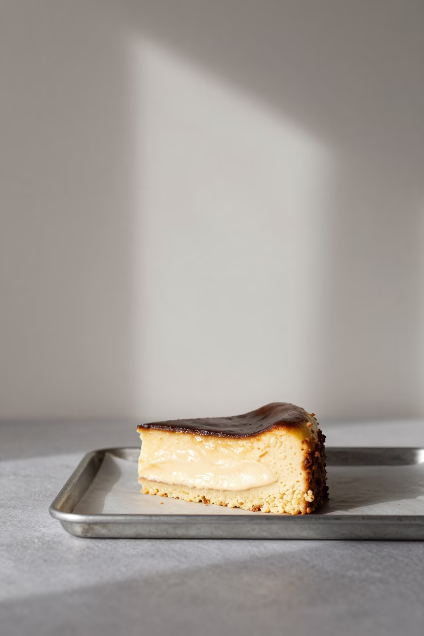 Tres Leches Cake Slice Soaking on Tray in on a parchment-lined pastry tray in Kuopio