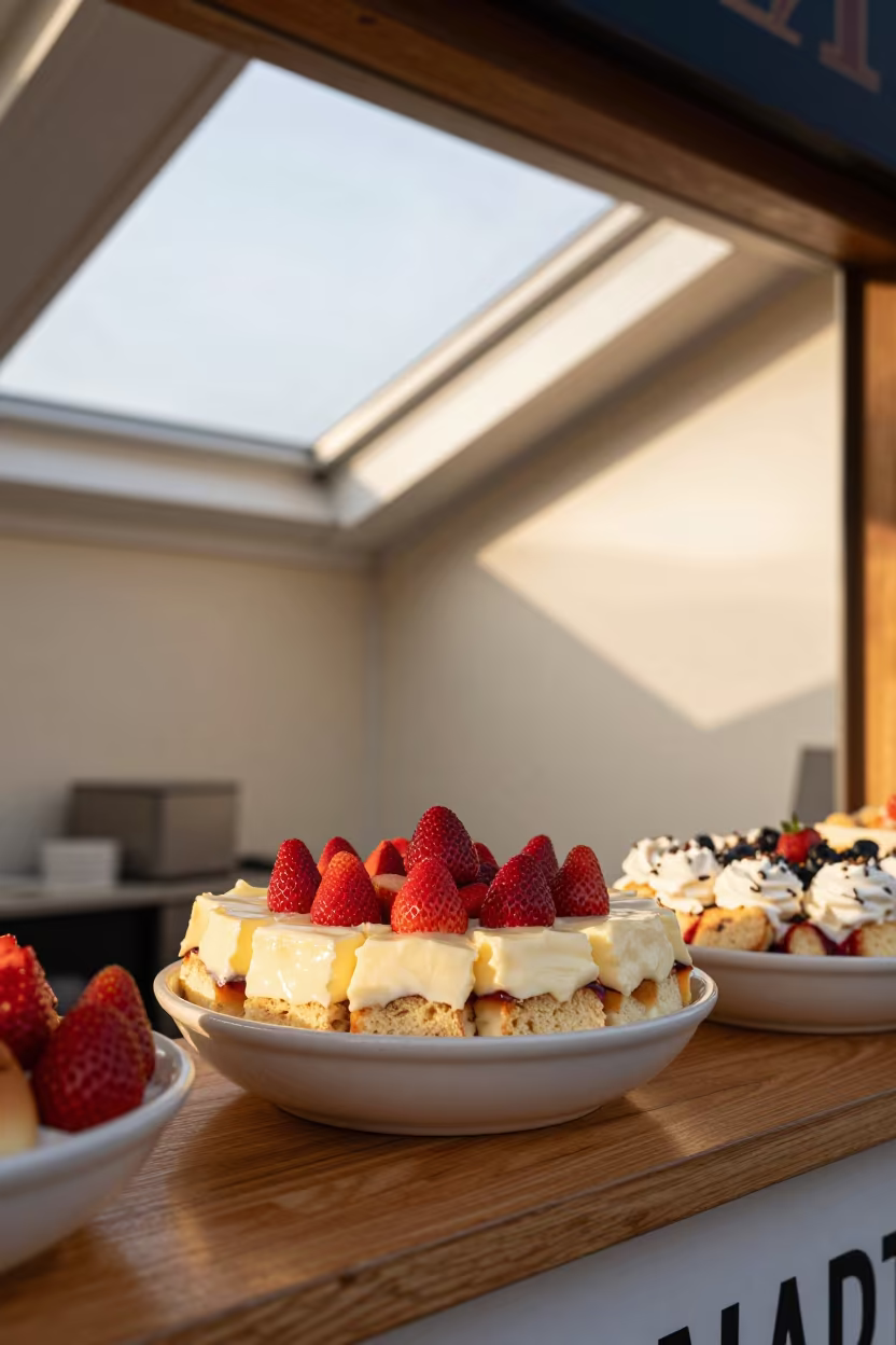 Trifle Bowl with Custard Layers Market Counter in at a market stall counter in Ankara