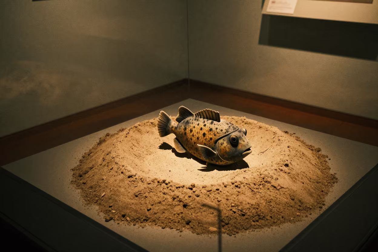 Triggerfish Guarding Nest on Museum Plinth in on a museum plinth in Bangsar, Kuala Lumpur
