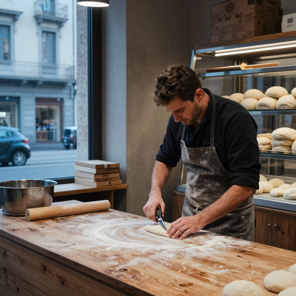 Trimming Dough in Milan in in Milan, Italy