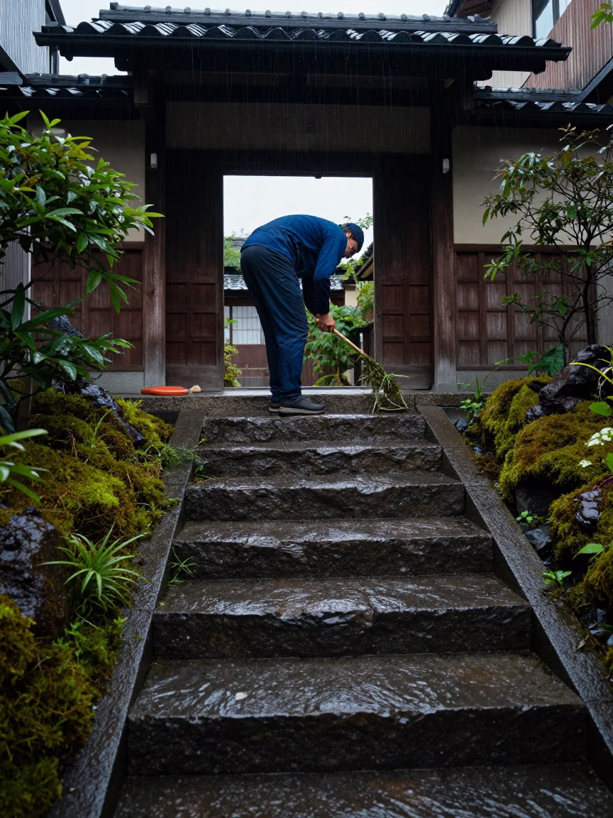 Trimming Moss in Kyoto in in Kyoto, Japan