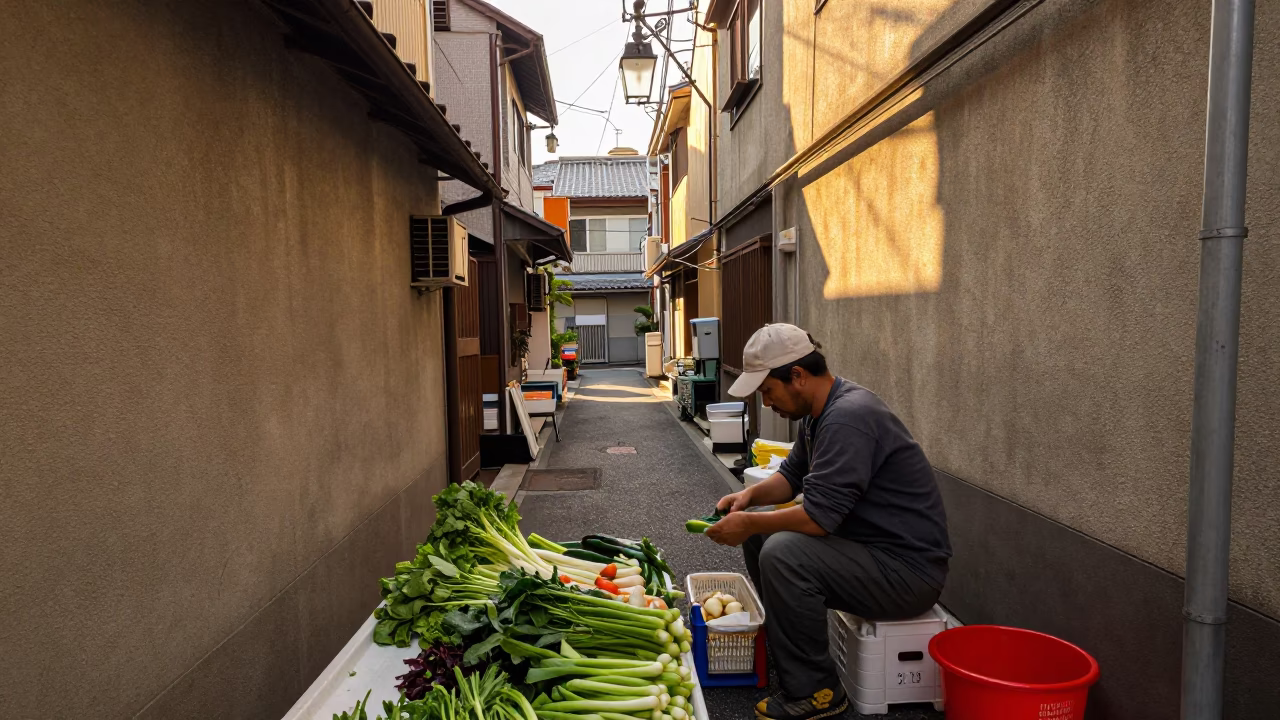 Trimming Vegetables in Osaka in in Osaka, Japan