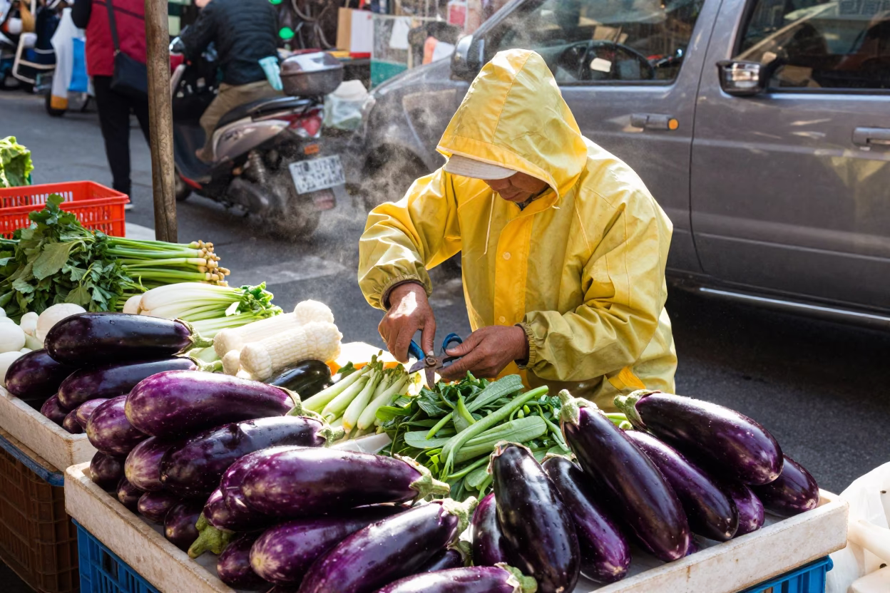 Trimming Vegetables in Taipei in in Taipei, Taiwan