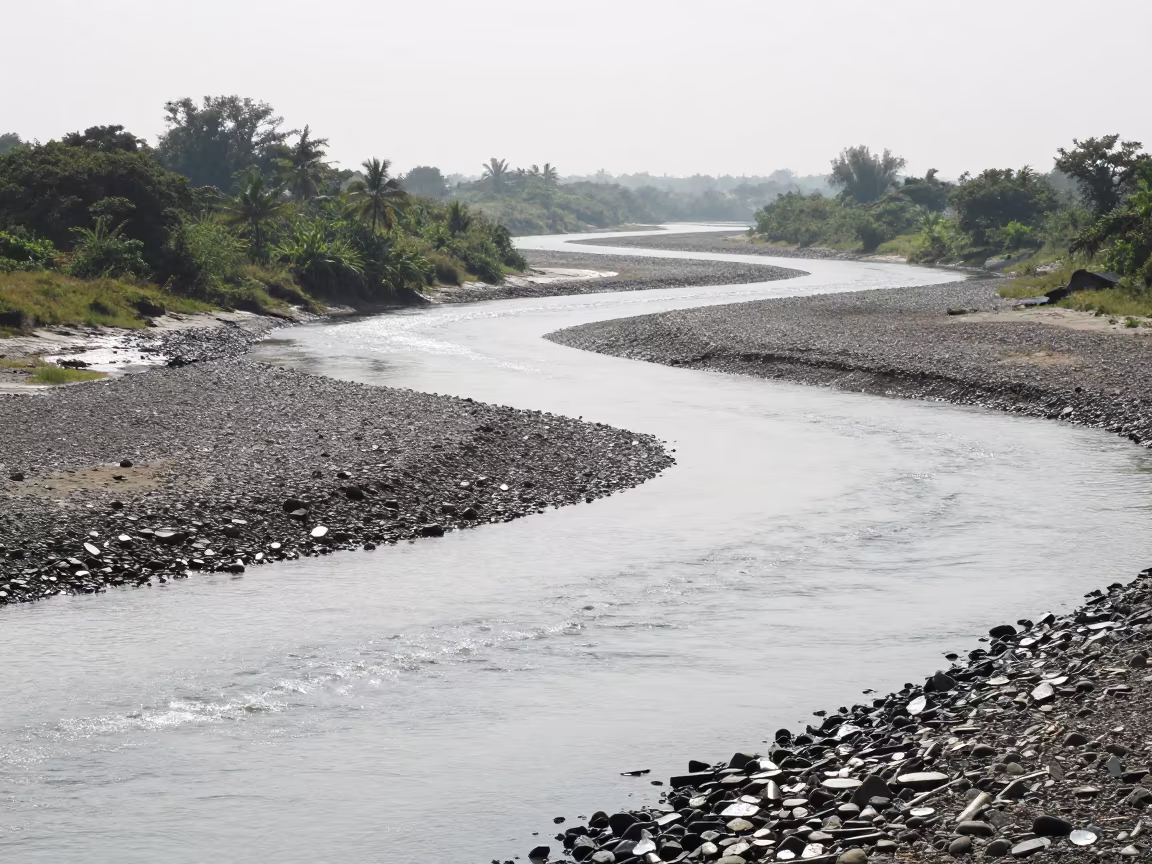 Trinidad River Braiding Through Gravel Floodplain in in Trinidad and Tobago