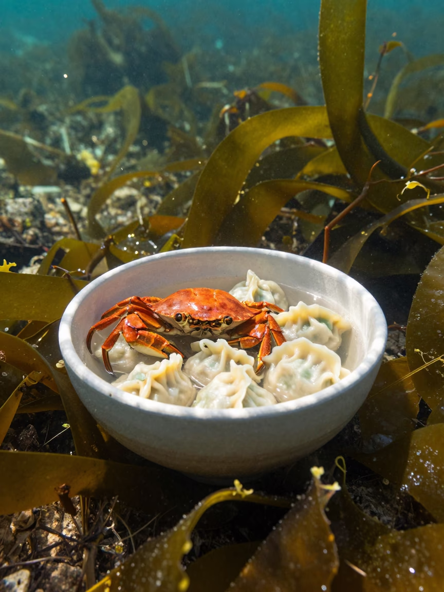 Trinidadian Callaloo Bowl Underwater Kelp Forest Mumbai in through a forest of kelp fronds near Marine Drive, Mumbai