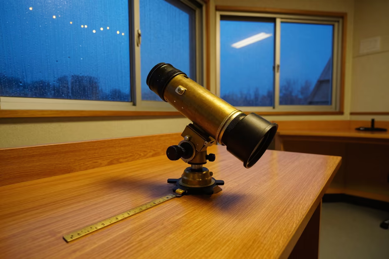 Tripod Head on Oak Bench in Observatory in inside an observatory control room in Haikou
