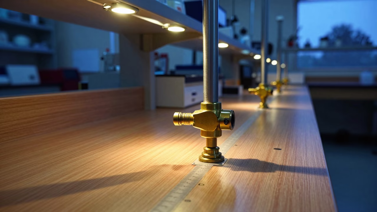 Tripod Head on Oak Lab Bench in Ahmedabad in inside a university research lab in Ahmedabad