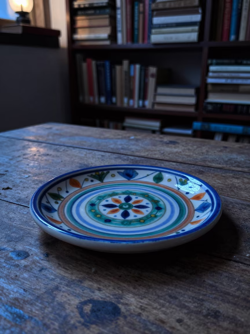 Trivet on Dusty Library Table in Loja Evening in on a dusty library table in Loja