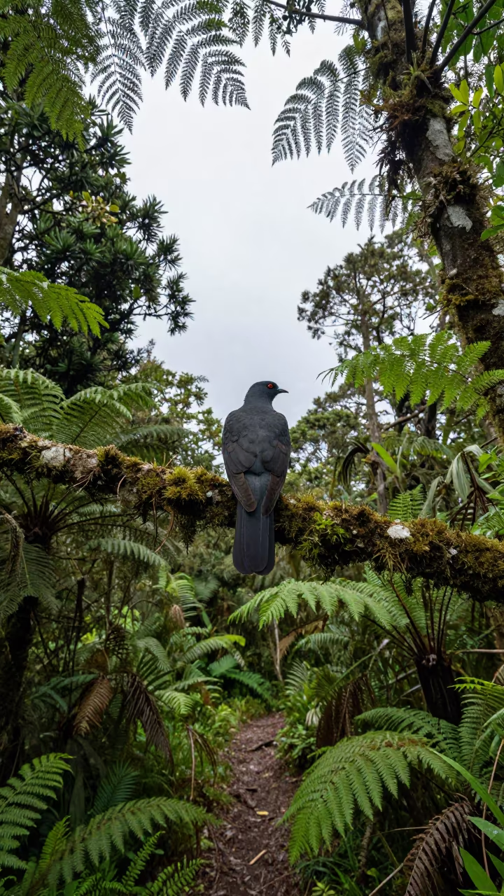 Trogon Perched in Cloud Forest Canopy Afternoon in along a game trail near Port Elizabeth