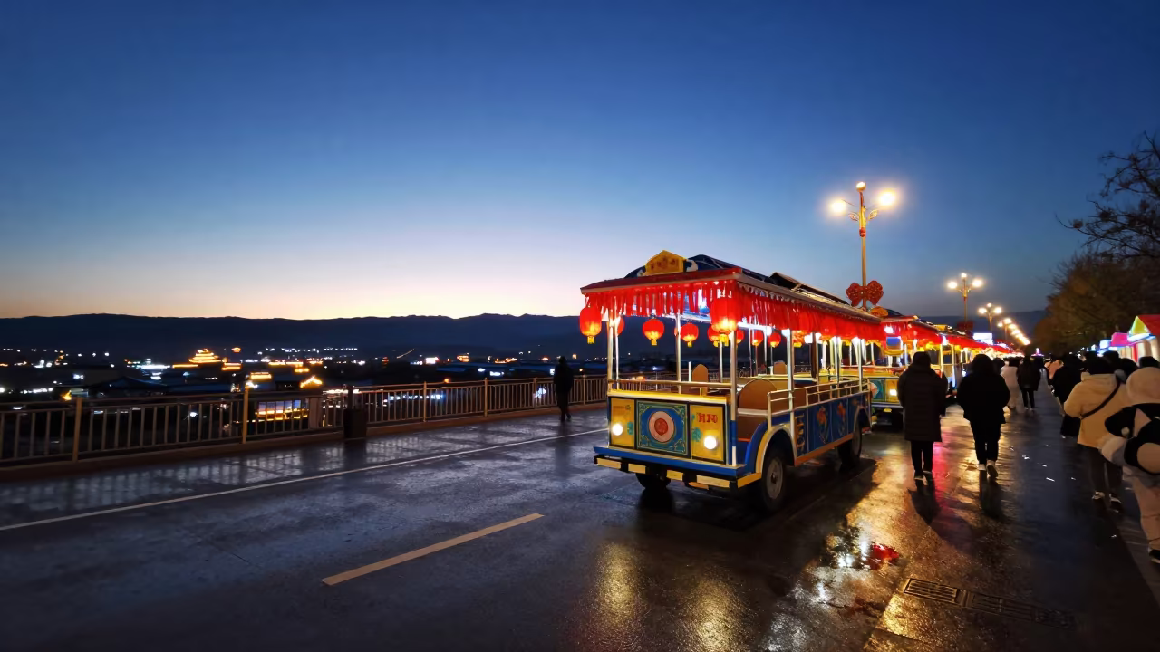 Trolley Parade Night Market Xining Twilight in at a night market in Xining