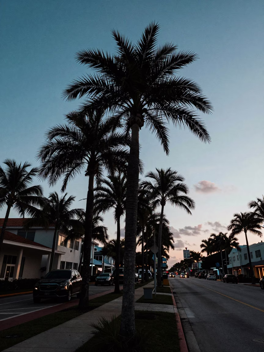 Tropical Boulevard in Miami at Blue Hour in in Miami, Florida, United States
