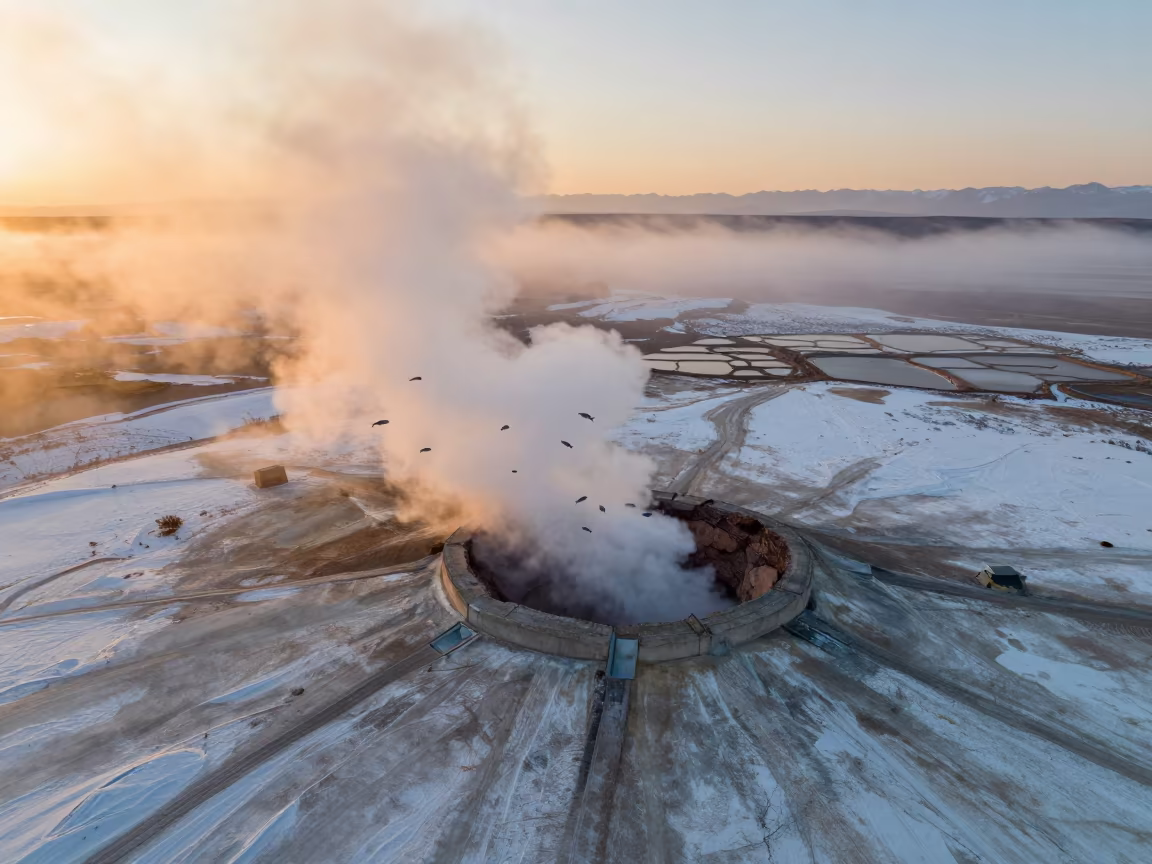Tropical Fish Swim Over Smoking Volcanic Vent in high over salt ponds and causeways near Almaty