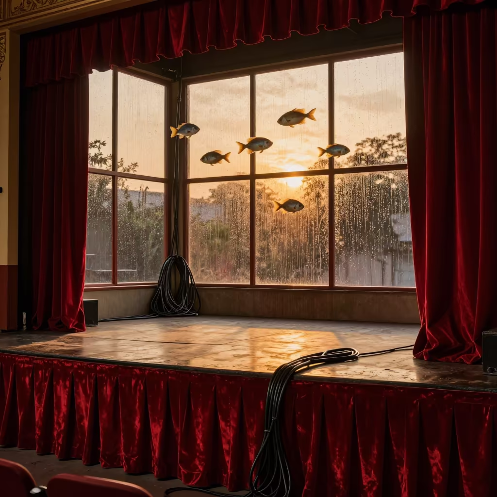 Tropical Fish Swim Through Theater Stage Curtains in on a theater stage in Deoghar