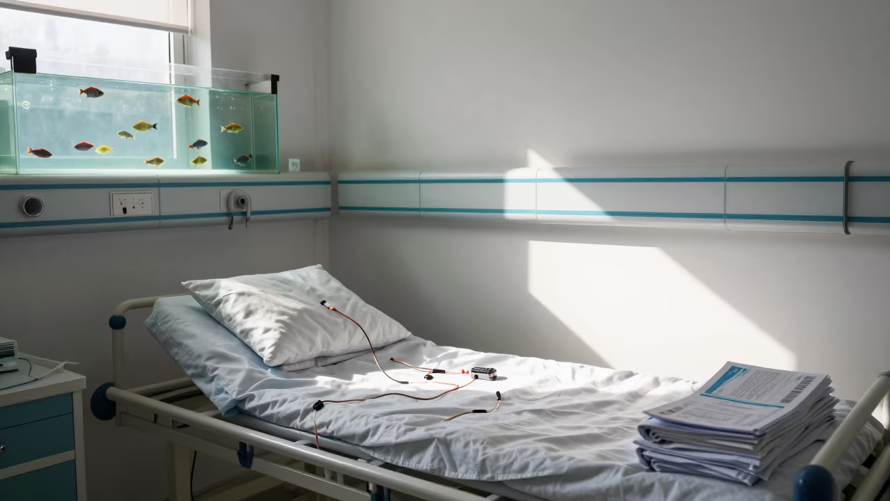 Tropical Fish Swimming in Hospital Recovery Bay in inside a hospital corridor near Peshawar