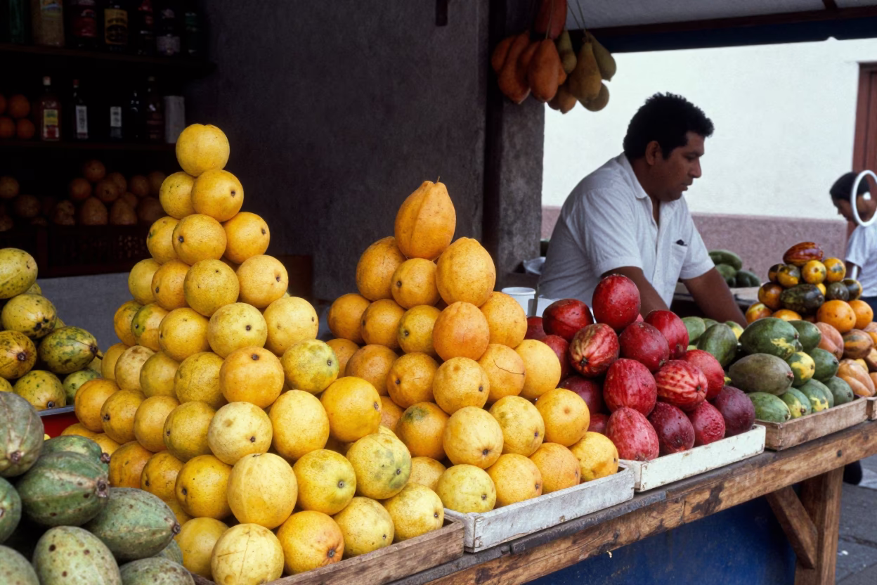 Tropical Fruits in Quito at The Flat Glare Of Noon Light in in Quito, Ecuador