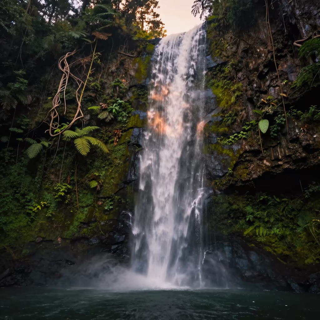 Tropical Waterfall in Salvador Jungle Evening Light in near Salvador