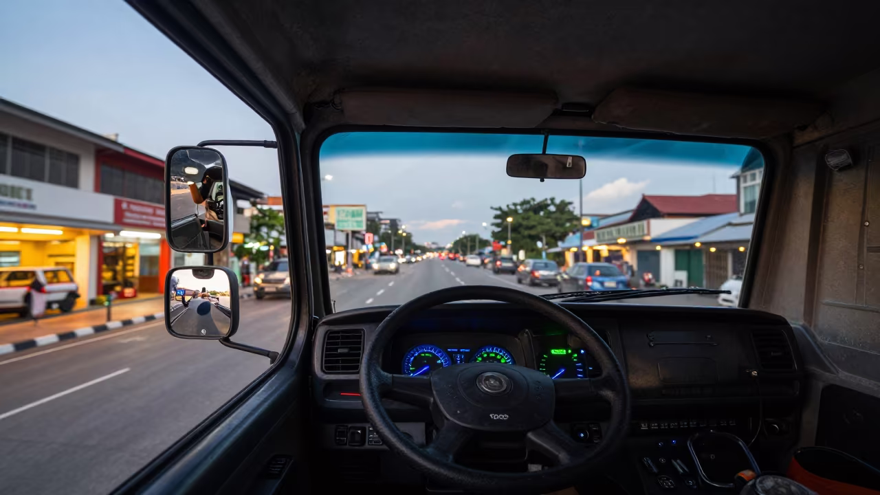 Trucker Portrait in Johor Bahru Evening Light in at a public square in Johor Bahru