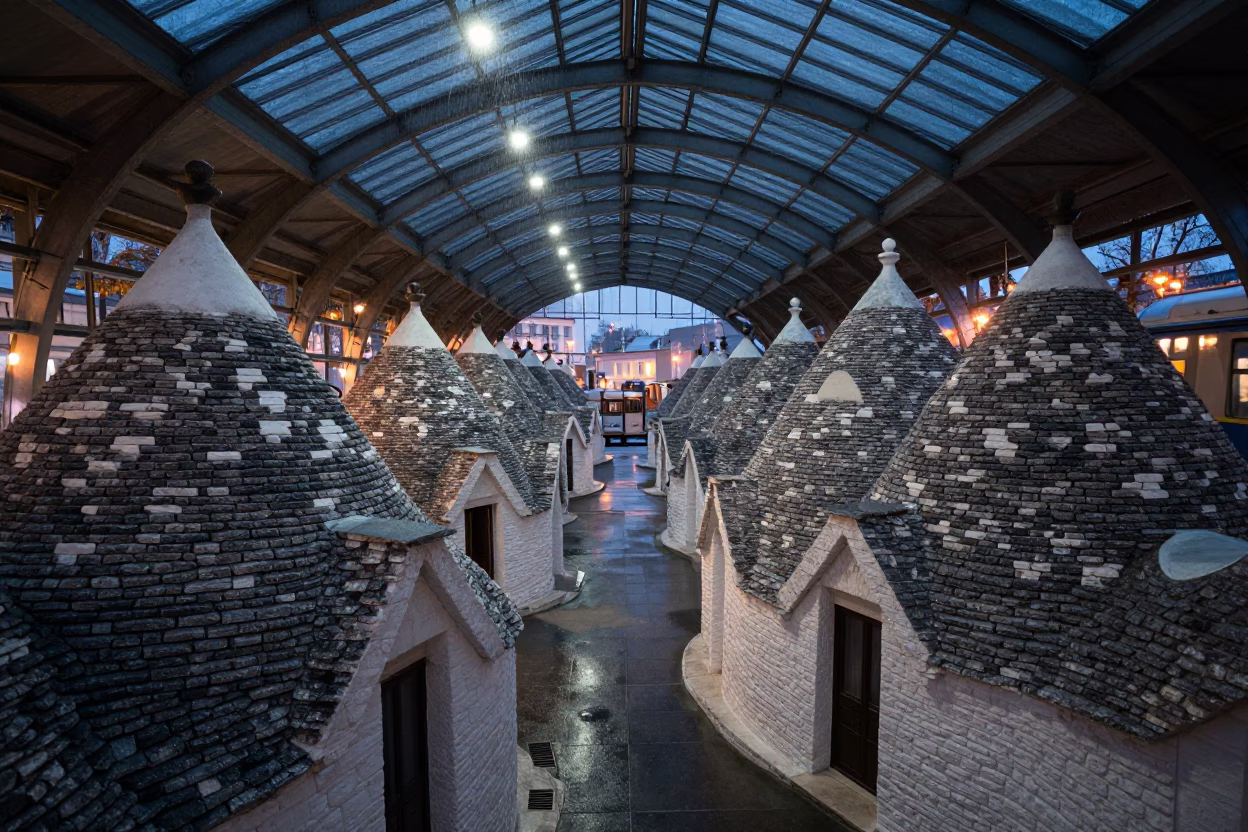 Trullo Cluster in Moscow Train Terminal in inside a restored train terminal in Moscow