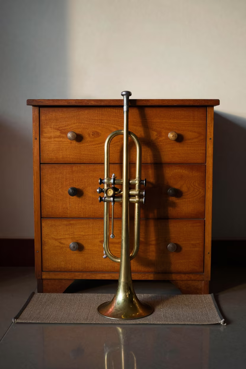 Trumpet Mute on Hotel Dresser in Sumbawanga in on a hotel dresser near Sumbawanga