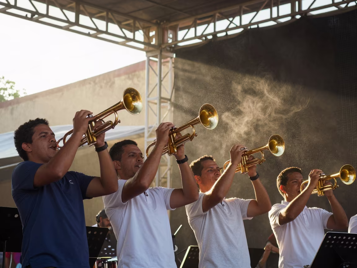 Trumpet Section Big Band Shout Santo Domingo in on a theater stage in Santo Domingo