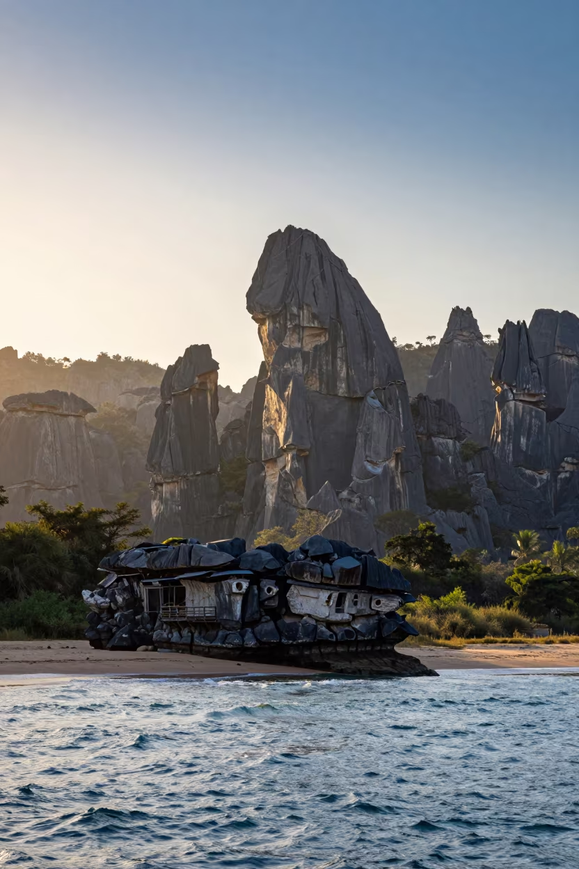 Tsingy Karst Needle Shoreline Sunrise Madagascar in along a wave-cut shoreline near Antananarivo