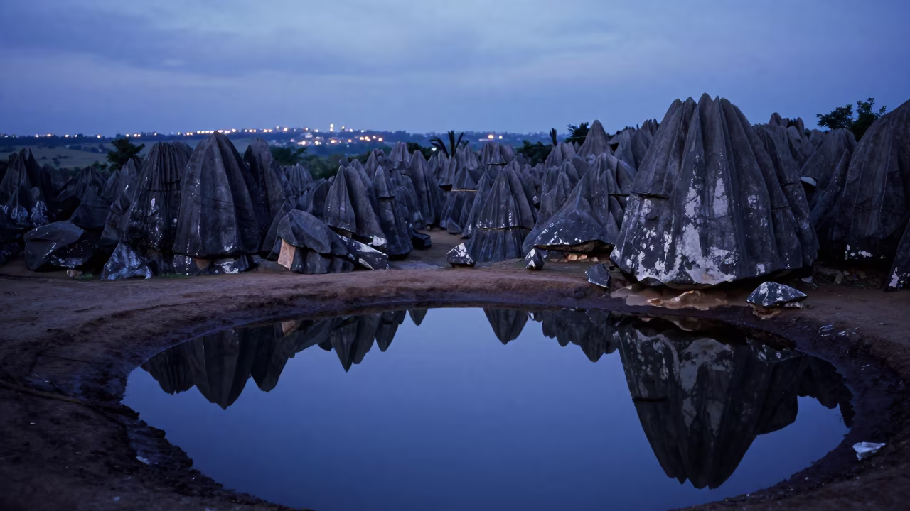 Tsingy Needle Karst at Twilight in Madagascar in near Toamasina
