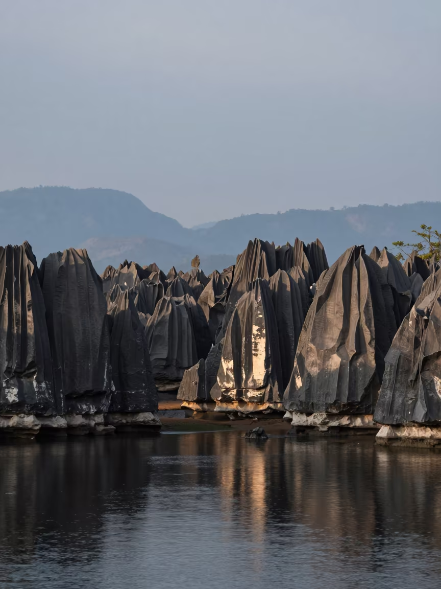 Tsingy Needle Karst Wet Season Evening Haze in in Madagascar