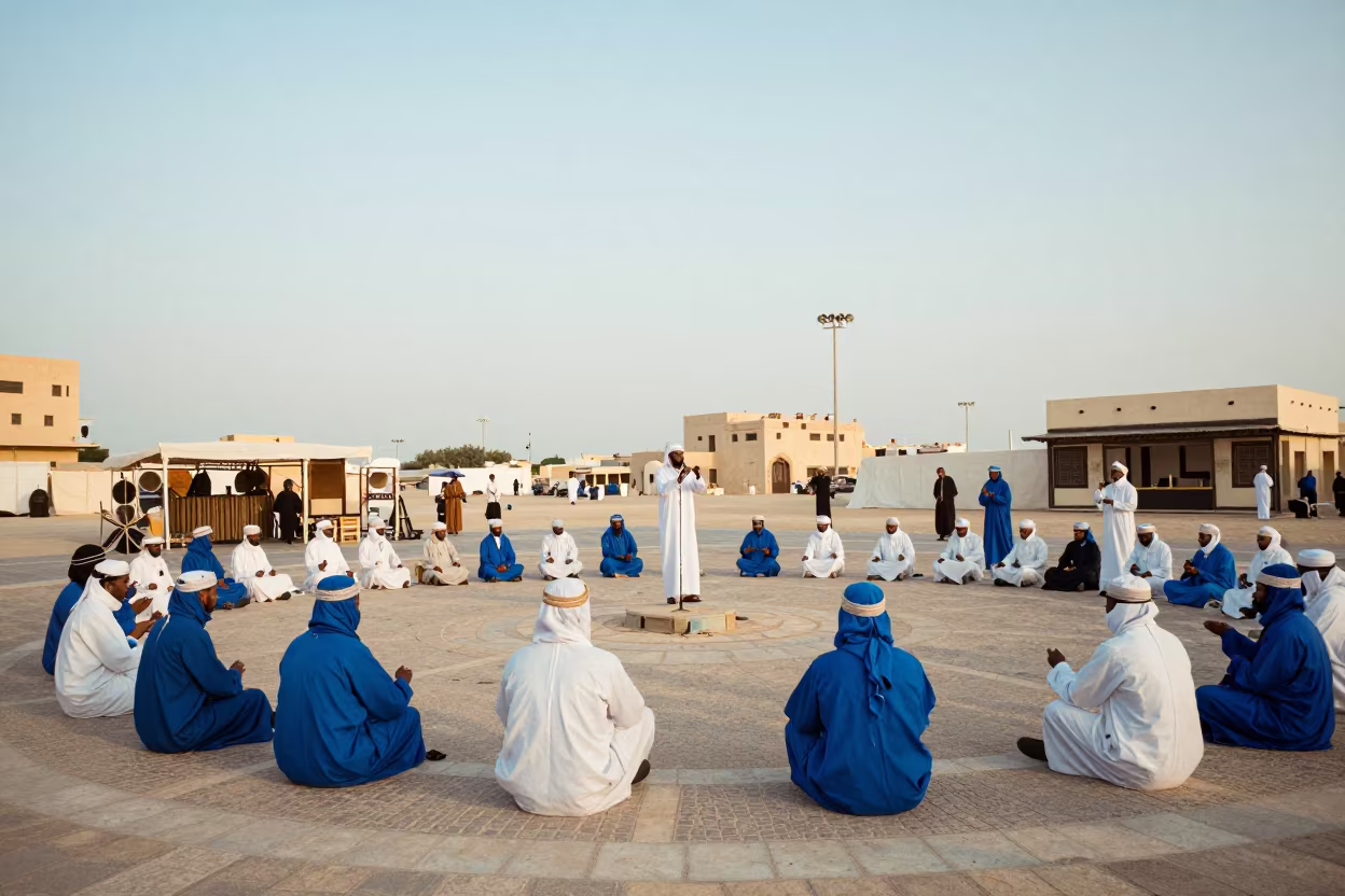 Tuareg Musicians in Doha Square After Rain in at a public square during a festival near Doha