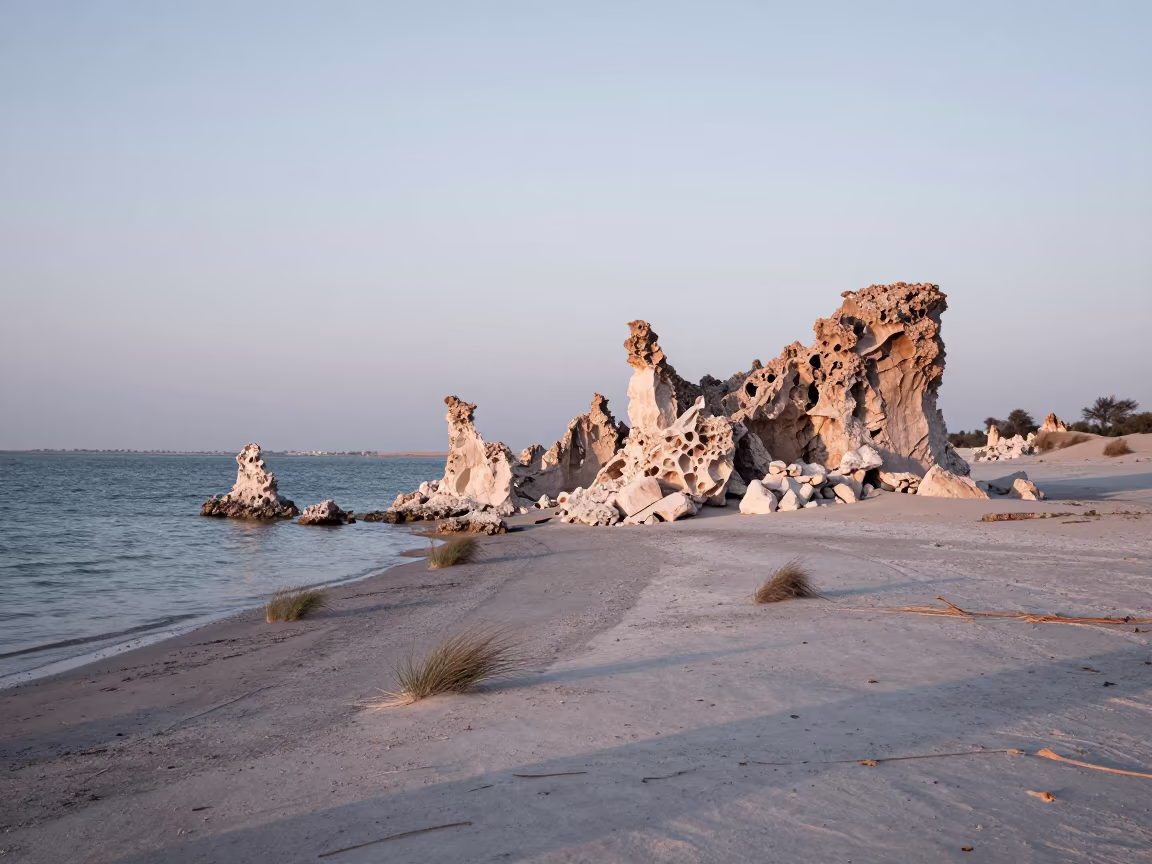 Tufa Tower Dawn Light Doha Desert Shore in along a wave-cut shoreline near Doha