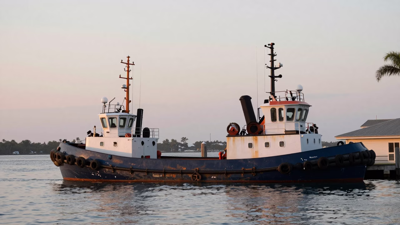 Tugboat Activity in Miami at The Early Morning Light in in Miami, Florida, United States