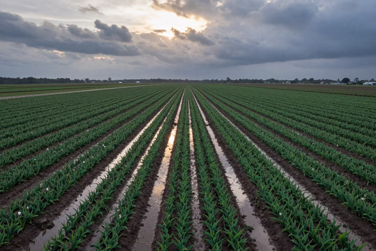 Tulip Bulb Fields Striped After Rain Near Johor Bahru in near Johor Bahru